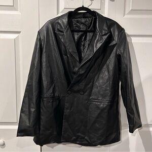 Windsor Trendy Oversized Black Faux Leather Blazer Jacket NWOT